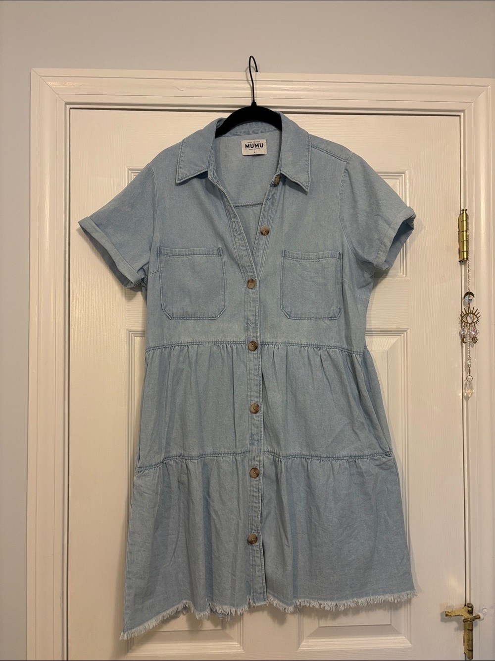 Light Blue Denim Button-Front Shirt Dress